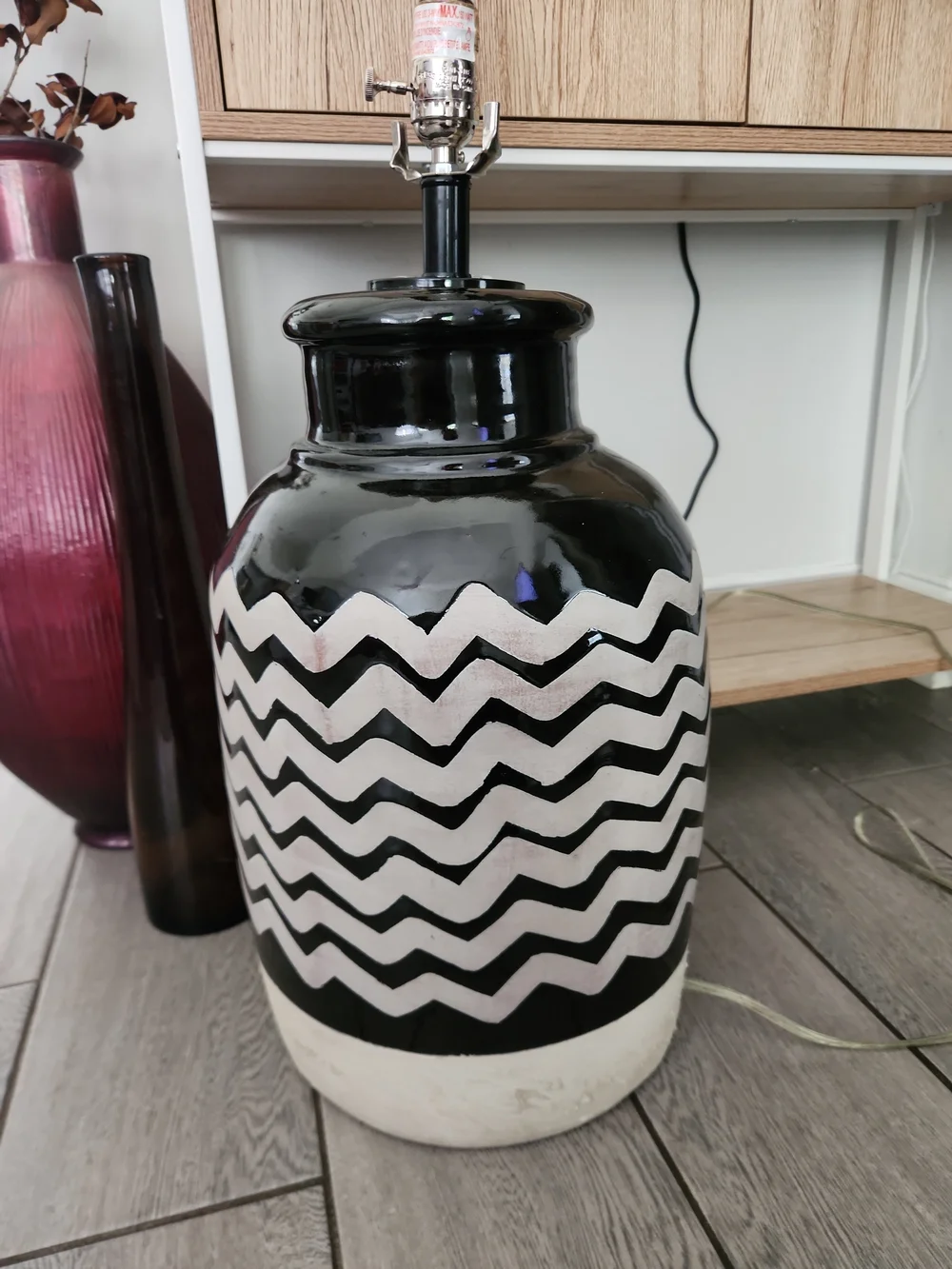 Rare Currey & Company Large Ceramic Black and White Table Lamp